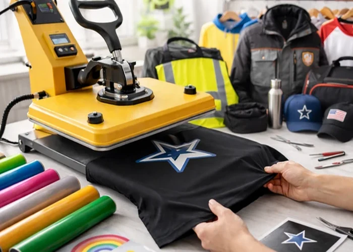 Industrial garment production with HTV applications